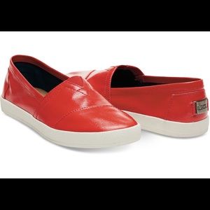 TOMS red patent leather linen flats sz 8